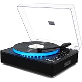 LP&amp;No.1 Record Player with Built-in Bluetooth Stereo Speakers, Black | LED Control, 3-Speed Belt-Drive Vinyl Turntable with USB Playback &amp; Recording, BT Input &amp; Output, Auto Stop, Pitch Control