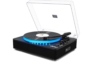 LP&No.1 Record Player with Built-in Stereo Speakers, LED Control, 3-Speed Belt-Drive Vinyl Turntable with USB Playback & Recording, Wireless Input & Output, Auto Stop, Pitch Control | Black