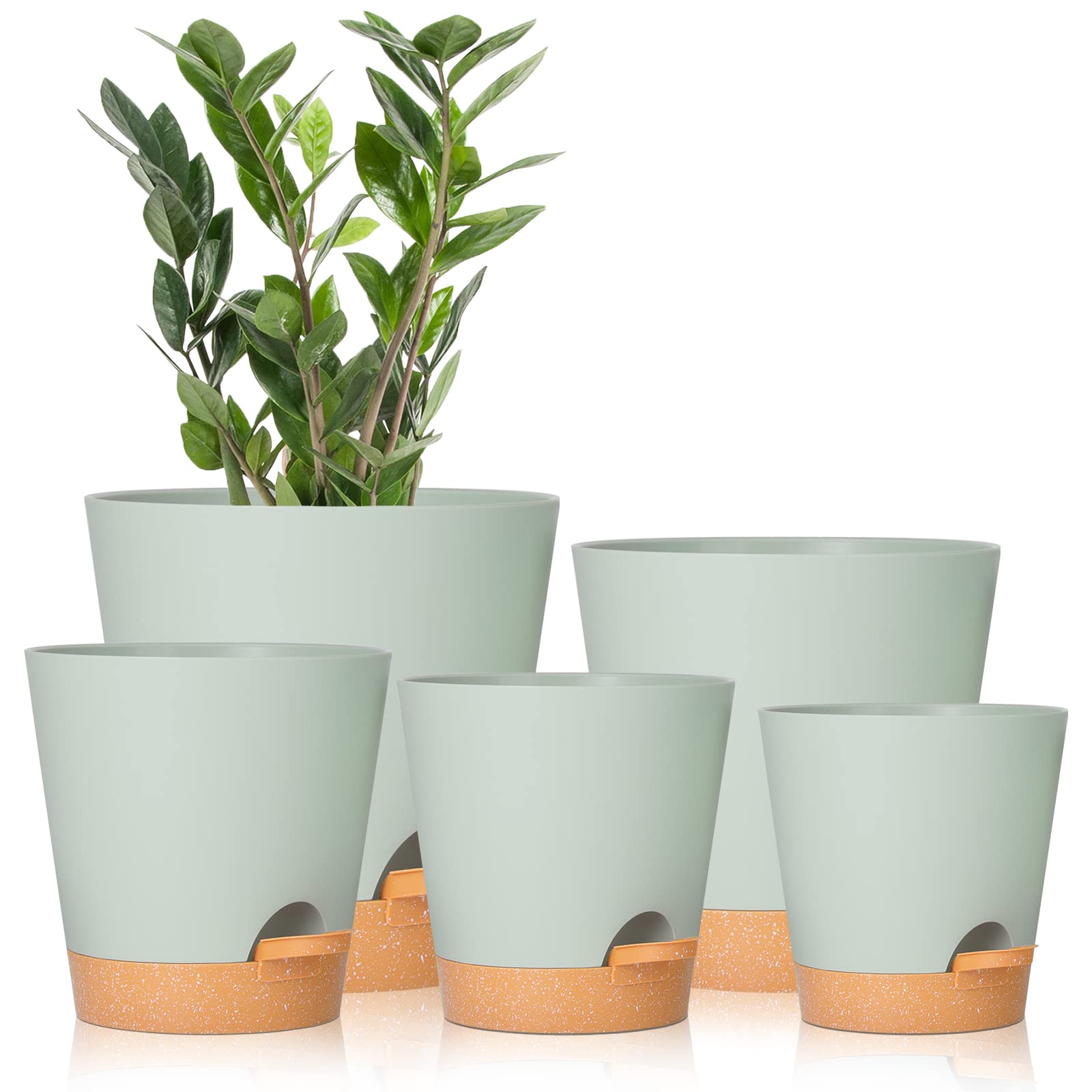 Photo 1 of GARDIFE Plant Pots 7/6.5/6/5.5/5 Inch Self Watering Planters with Drainage Hole, Plastic Flower Pots, Nursery Planting Pot for All House Plants, African Violet, Flowers, and Cactus,Green