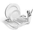 Umbra Sinkin Dish Drying Rack – Drainer Caddy with Removable Cutlery Holder – Use In Sink or On Counter, Standard, White/Nickel