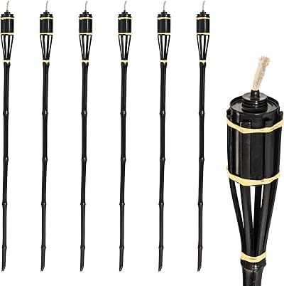 Harbour Housewares 6x Black 113cm Bamboo Garden Torches Outdoor Tiki Lamps
