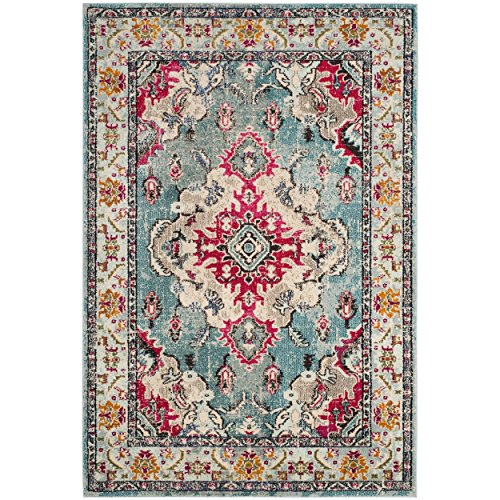 Safavieh Monaco Collection MNC243J Vintage Bohemian Light Blue and Fuchsia Distressed Area Rug (2'2