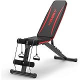 HITOSPORT Adjustable Weight Bench for Full Body Exercise, Foldable Strength Training Bench Press with Resistance Bands for Ho