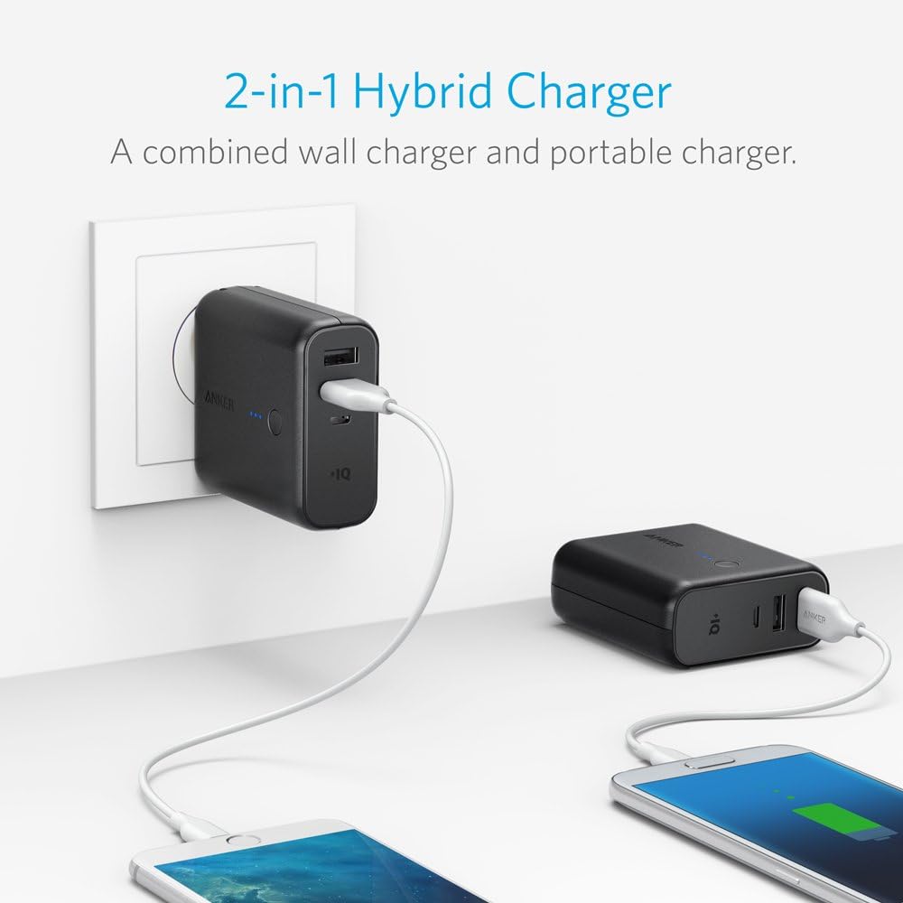 Amazon Com Anker Powercore Fusion 5000 Portable Charger 5000mah 2 In 1 With Dual Usb Wall Charger Foldable Ac Plug And Poweriq Battery Pack For Iphone Ipad Android Samsung Galaxy And More