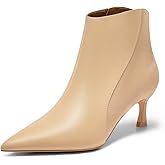 Coutgo Womens Kitten Heel Ankle Boots Pointed Toe Side Zipper Fall Winter Booties Shoes