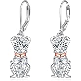 POPLYKE Dog Earrings For Women Crystal Animal Leverback Earrings Sterling Silver Hypoallergenic Dog Dangle Jewelry Birthday Gifts