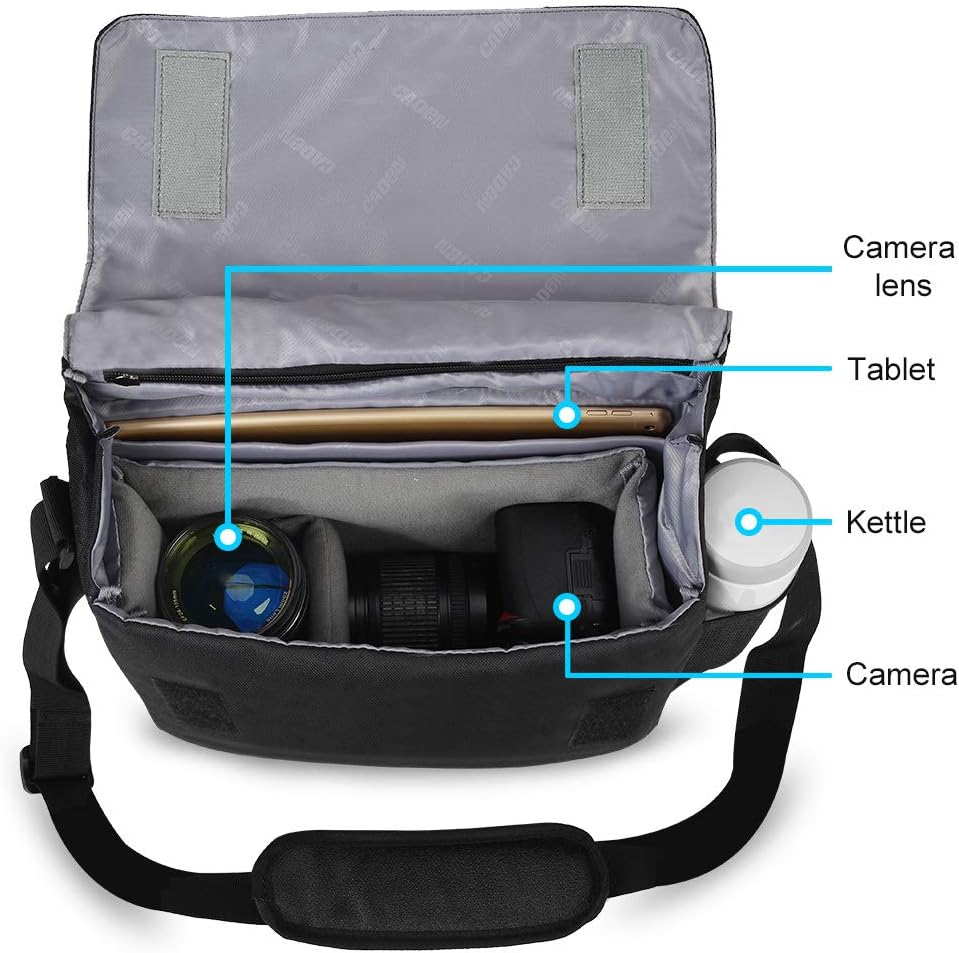 CADeN Camera Shoulder Bag, DSLR Camera Messenger Bag Case with Tripod Holder Compatible for Nikon, Canon, Sony, Mirrorless Cameras and Lenses Waterproof Black : Camera & Photo