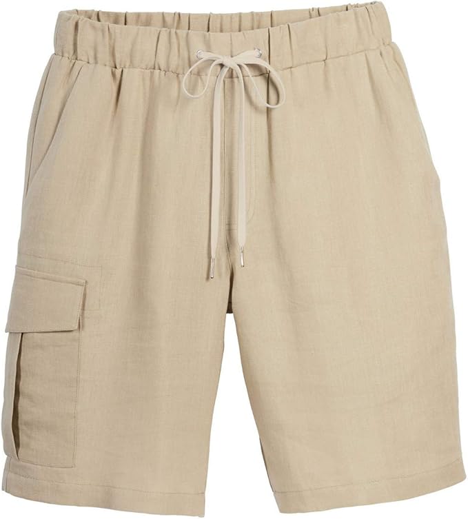 Men's Linen Cargo Shorts With an Elastic Waistband Neutral