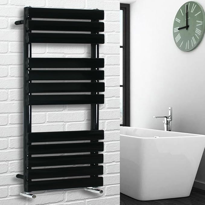 NRG 1200 x 600 mm Black Bathroom Flat Panel Heated Towel Rail Ladder