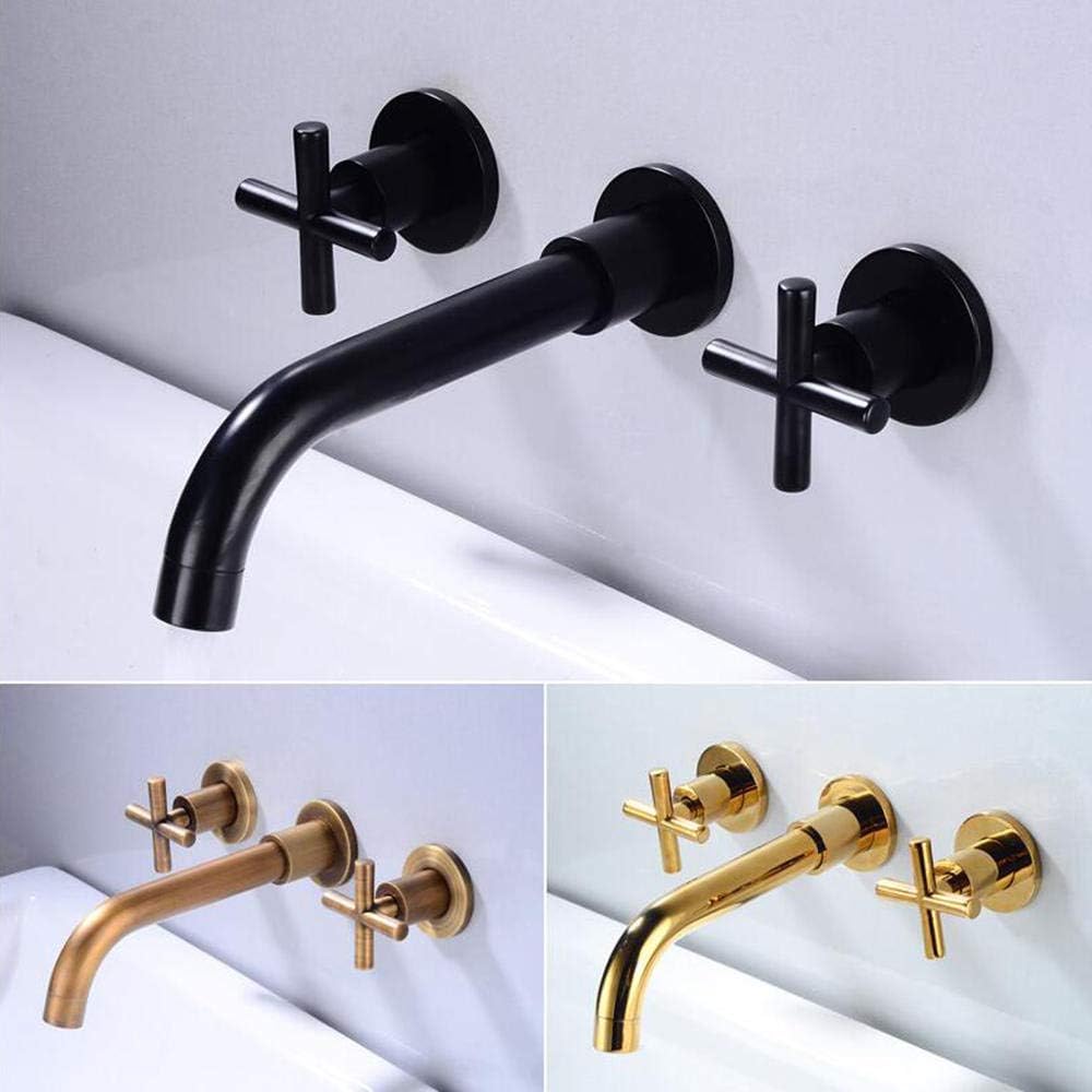 grifos lavabos mezclador de lavabo-Oro_Siamés doble asa grifo de pared