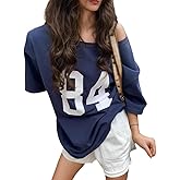 Baggy Jersey Shirts for Women Off Shoulder Tshirts Y2k Streetwear Number Graphic Short Sleeve Loose Fit Summer Tee Tops