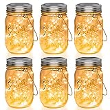 Mason Jar Lights 30 LED, 6 Pack Hanging Solar Lights Outdoors, Waterproof String Fairy Lights Solar Lanterns for Patio Garden, Yard and Lawn Decor(Jars Included)