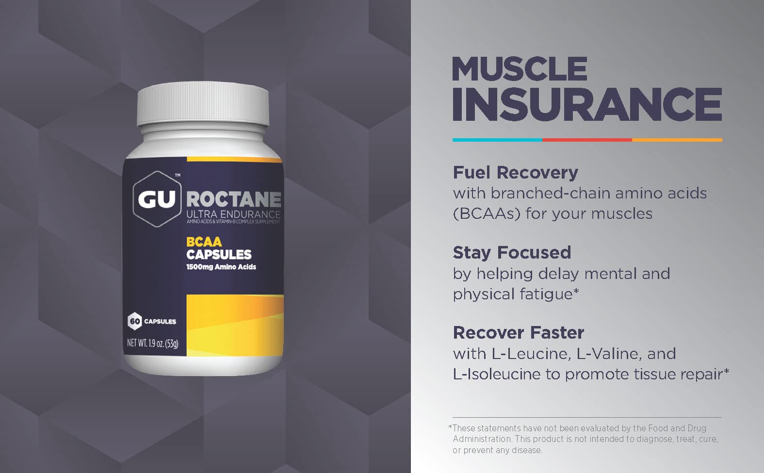 GU Energy Roctane Ultra Endurance Branch Chain Amino Acid and Vitamin B Exercise Recovery Capsules,Informed Choice, Energy for Before, During or After Any Workout, 60-Count Bottle