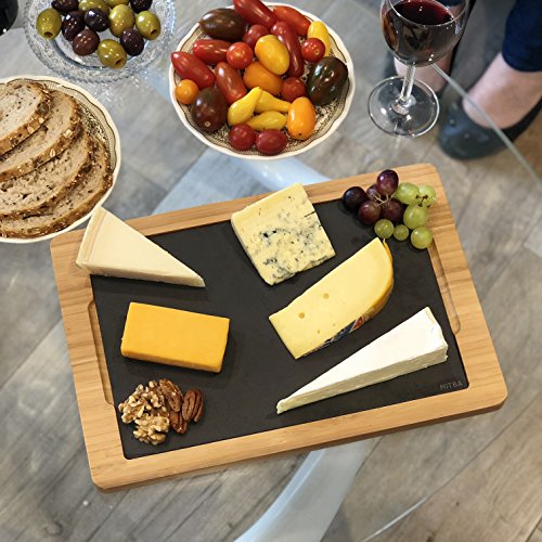 Cheese Board and Cheese Knife Cutlery Set by MiTBA – Cheese & Charcuterie Serving Tray Made of Natural Bamboo and Slate Stone Platters. Perfect Gift for Anniversary, Housewarming & Birthday Parties. - Thumbnail 7