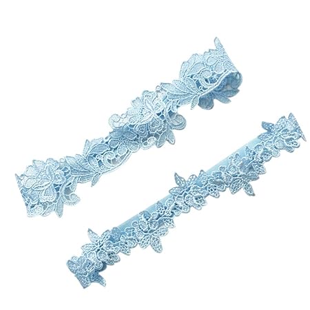 Lidahaotin 2ST Frauen-Mädchen-Spitze-Strumpf Set Hochzeit Strumpfgürtel Blumenblumenmuster Braut Bein Ring Strap Blau