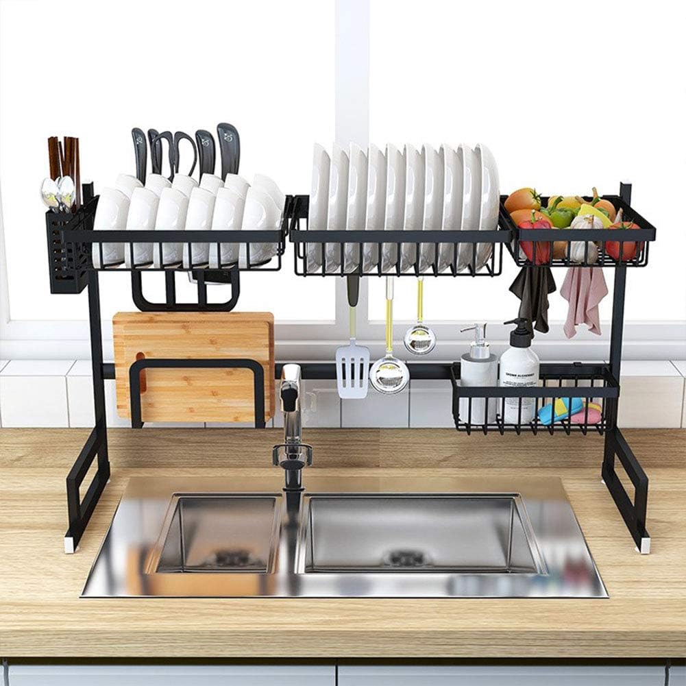 XUE Dish Drying Rack Over Sink Display Stand Drainer Stainless Steel Kitchen Supplies Storage Shelf Utensils Holder Simple Houseware Workstation Shelf