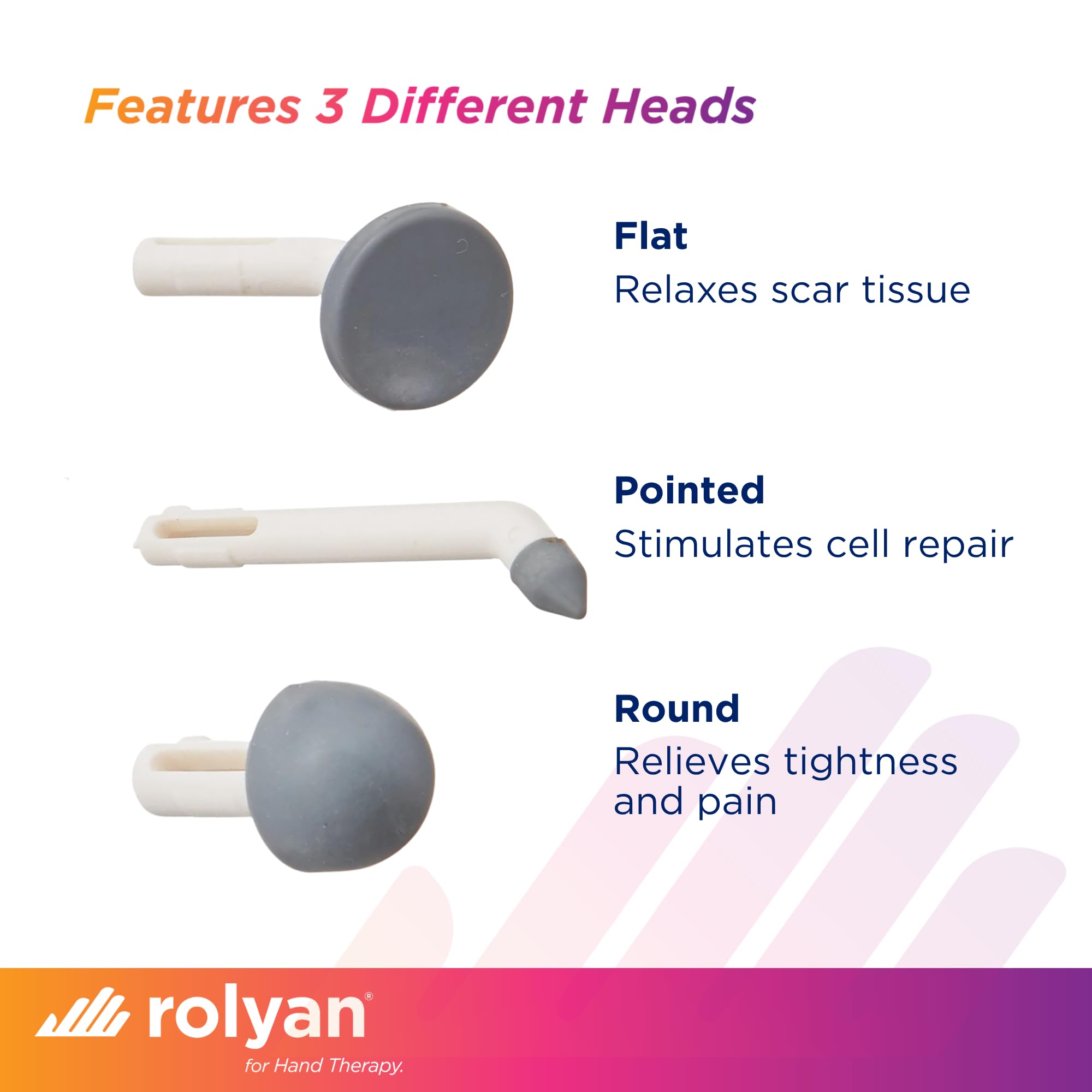 Rolyan Mini Massager with Battery, Handheld Compact Massager with Interchangeable Heads Reduces Scar Visibility, Quiet Vibration, Ergonomic Grip, Portable for On-the-Go Use, Battery Operated