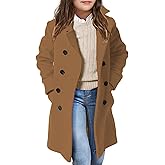 Girls Coat Double Breasted Notched Collar Wool Blend Long Trench Coat Winter Warm Peacoat Dress Coat with Pockets