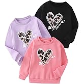 Jolyshlid 3 Pack Girls Sweatshirt Heart Printed Crew-Neck Casual Fall Winter Pullover for Girl 3-14Y