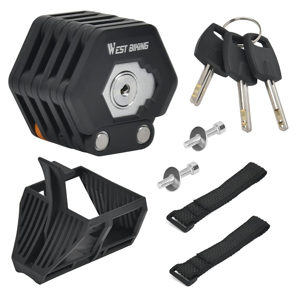 Folding Bike Lock, Bike Chain Lock, Heavy Duty Bicycle High Security Chain Zinc Alloy Steel Anti-Theft Cycling Locks, Unfolds to 85cm Chain Lock for Mountain Bike/Electric Motorcycle/Road Bike, 3 Keys