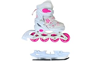 Elien Twin SB 2-in-1 Adjustable Inline and Ice Skates, Soft Boot, White and Pink, Children's Convertible Skates