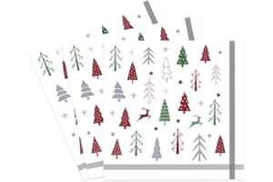 KMCCUMBER 80 Pcs Christmas Paper Napkins, Holly Leaf Christmas Napkins Merry Christmas Checkered Napkin Hand Towel for Xmas Holiday Party Supplies, 6.5 x 6.5 Inch