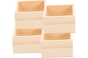 FRCOLOR 4pcs Lidless Small Wooden Boxes 8x8x4cm Rustic Wood Crates for Crafts Desktop Storage