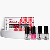LONDONTOWN Mini Mani Kit - At Home Manicure Nail Care Set with Nail Hardener & Base Coat, Summer Fling lakur (Bright Pink Polish), High Gloss Top Coat, and Nourishing Cuticle Oil - .24fl oz