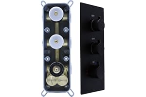 Drettyer 2 Function Shower Thermostatic Valve 3 Round Knob Valve Body Can Control Water Volume and Work at the Same Time Concealed Brass Bathroom Valve Replacement Rough-In Valve (Matte Black, 2-Way)