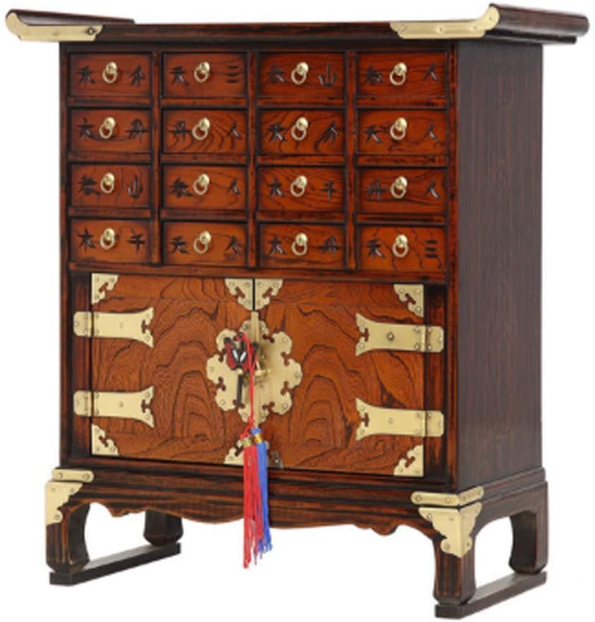 Live Antique Furniture Traditional Oriental Art Artisan Wooden 16 Drawer One Cabinet Medicine Apothecary Cabinet
