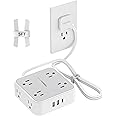 Flat Plug Power Bar, TESSAN 5 Ft Extension Cord Indoor with 8 Multi Outlets and 3 USB (1 USB C), Surge Protector Power Strip,