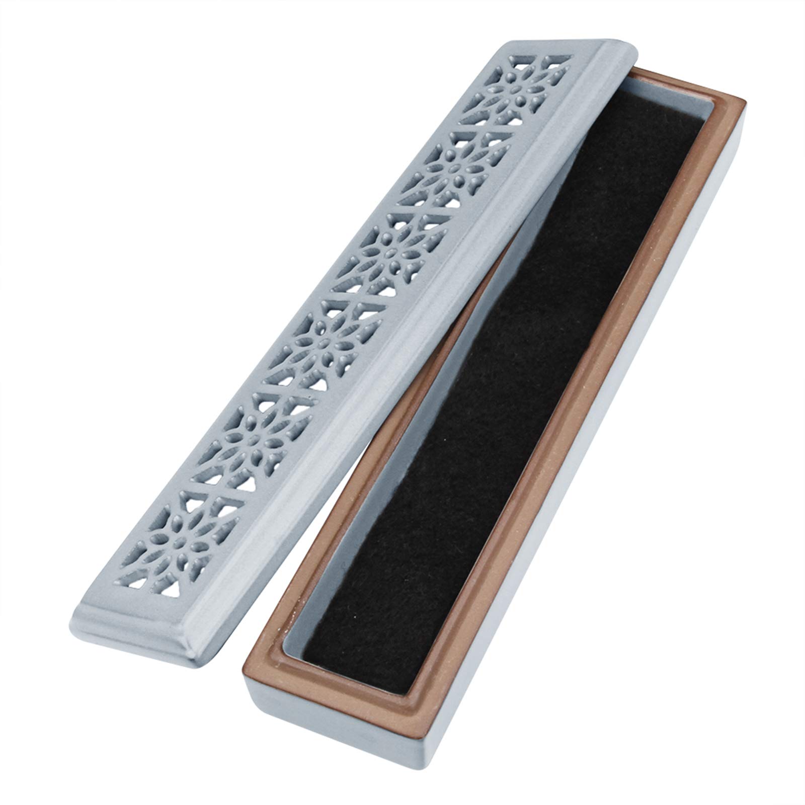 Vintage Rectangular Ceramic Incense Burner Incense Stick Holder Stand, Print D, Light Blue