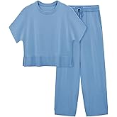 Fisoew Womens 2 Piece Outfits Sweater Sets Knit Split Crop Tops High Waisted Pants Lounge Set