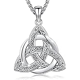 AUDINCEED Wiccan Jewelry Celtic Knot Necklace 925 Sterling Silver Celtic Jewelry for Women & Men Star of David Necklace Pentagram Protection Amulet Necklace Witches Trinity Knot Pendant Gift