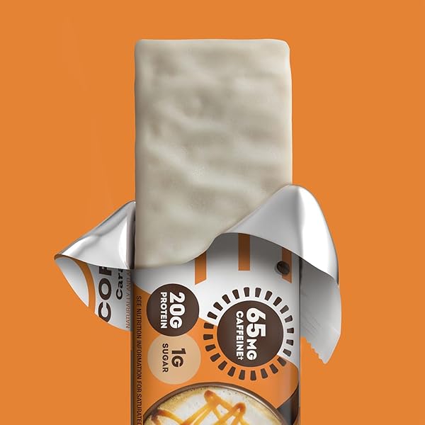 ONE COFFEE SHOP CAFFEINATED PROTEIN BARS, CARAMEL MACCHIATO, GLUTEN FREE WITH 20G PROTEIN AND 65MG OF CAFFEINE ENERGY, PANTRY STAPLES, 2.12 OZ (12 COUNT), PACKAGING MAY VARY
