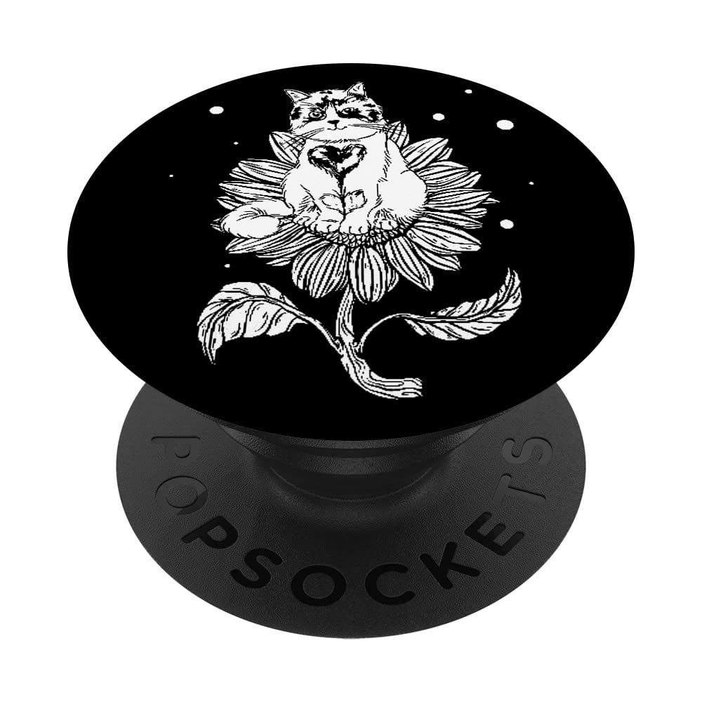 Cat Sunflower - Cute Cat Lover House Cat Owner PopSockets Swappable PopGrip