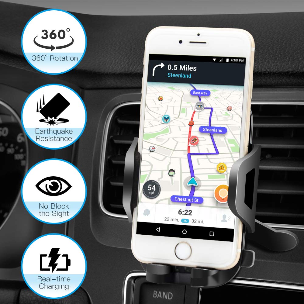 Veroyi Car Phone Mount, 3-in-1 Extendable Dashboard Windshield Car Air Vent Cell Phone Holder, One-Button Release Design, Compatible with 4-6.5” Mobile Phone Devices