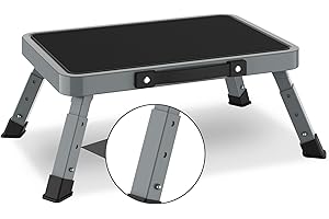 STAFOPO Folding Step Stool for Adults Kids with Non-Slip Platform, Height-Adjustable Sturdy Metal Stepping Stool,Bed Steps for High Beds,Collapsible Foot Step Stool for Bathroom Bedroom Kitchen RVs,Light Gray