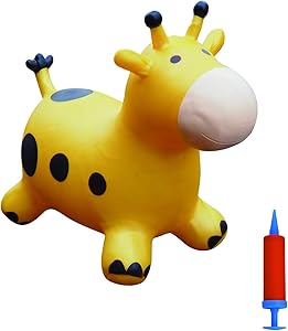Bouncy Horse Hopper, Giraffe Jumping Horse, Ride On Bouncy Animal Toys, Indoor Outdoor Inflatable Space Hopper for 3, 4, 5 Year Old Kids/ Toddlers, Yellow