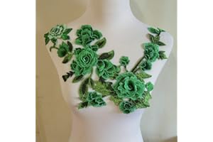 ZALALAA 3pcs/Set Flowers Embroidered Patch Sticker for Clothing Jacket Jeans Lace Applique DIY Clothes Decorations Fabric Patches(Green C)