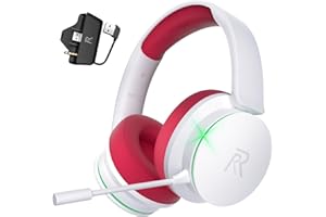 RYR Wireless Gaming Headset for Xbox Series X|S, Xbox One, PS5, PS4, Mac, Bluetooth 5.3, 3D Surround Sound, Rotatable Earmuffs, Gaming Headphones with Noise Canceling Microphones, White-Red