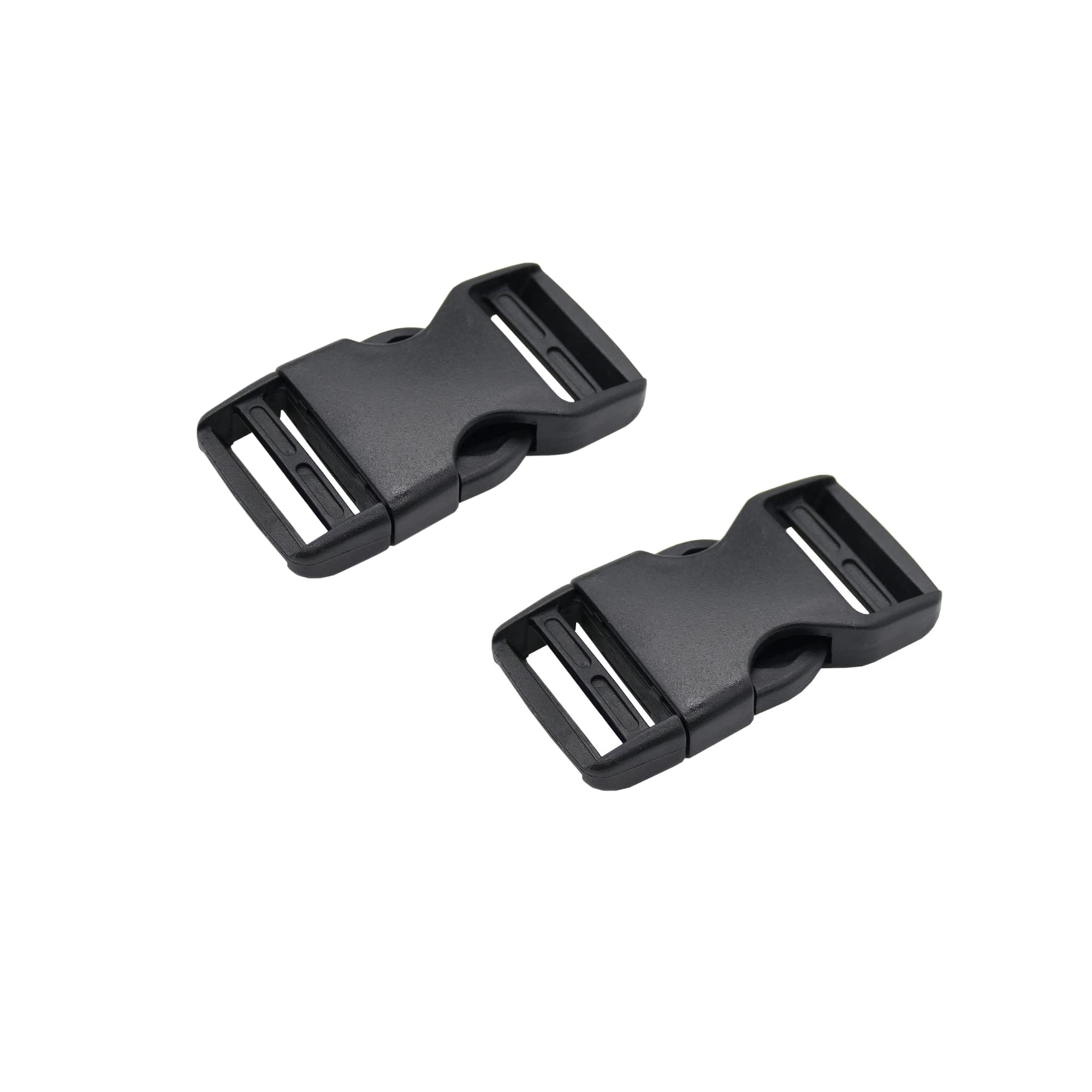 Plastic Side Release Buckle Clip for Luggage, Rucksack/Back Pack, Webbing Strap (25mm - 2 pack, Black)