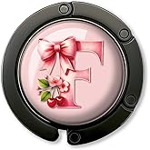 ZEIKAEYR Funny Bow Initial Purse Hook Gifts - Pink Bow Letter F - Foldable Purse Holder for Table - Round Handbag Hanger for Women - Christmas Birthday Gifts for Mom, Wife, Sister, Friend, Boss Lady