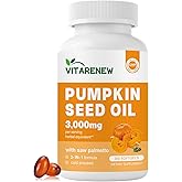 VITARENEW Pumpkin Seed Oil for Hair Growth with Saw Palmetto | 3000mg per Serving, 300 Softgels | Supports Urinary & Prostate Health | Cold-Pressed, Rich in Fatty Acids & Phytosterols, Non-GMO