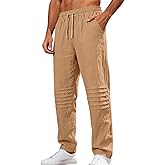TAFLE Mens Linen Pants Casual Beach Pants for Men Elastic Waist Drawstring Yoga Trousers with Pockets