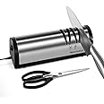 Narcissus Knife Sharpener, Professional 2 Stage Electric Knife Sharpener for Quick Sharpening & Polishing, with Scissors Sharpener and Metal Dust Collection Box, Stainless Steel, Silver