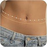 Relveo 2PCS Gold Silver Waist Chain Adjustable Layered Belly Chain Body Chain Jewelry for Women Sexy Bikini Beach Boho Pearl Beaded Cuban Satellite Waist Chains
