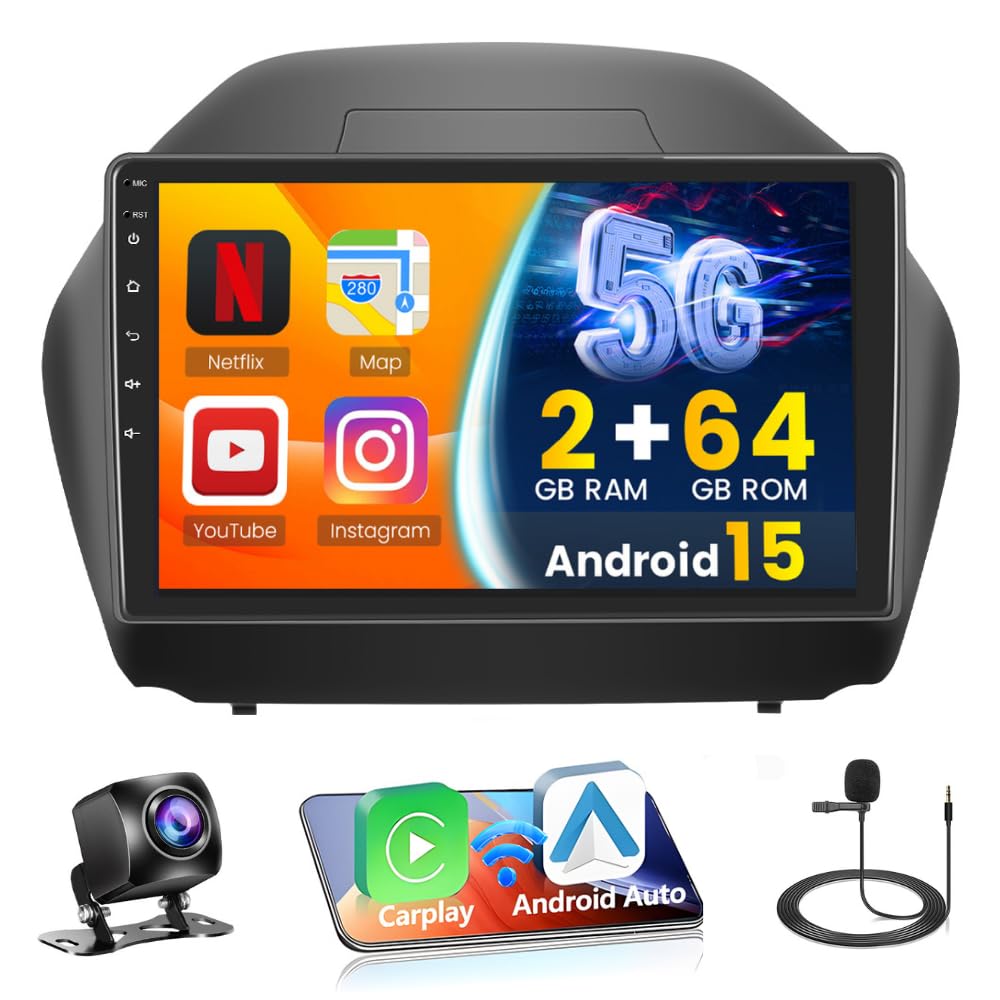 Photo 1 of [5G WiFi 2+64G] Android 15 Car Stereo for Hyundai Tucson IX35 2010-2015 with Wireless CarPlay Android Auto, Hikity 10.1'' Touchscreen Hyundai Radio Bluetooth Mirror Link GPS FM/RDS/EQ SWC Backup Cam