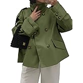 Tankaneo Womens Cropped Trench Coat Oversized Double Breasted Stand Collar Short Jacket Fall Casual Work Outerwear