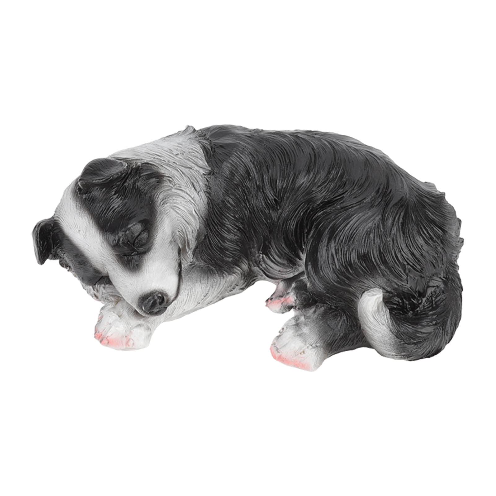 Border Collie Statue Famous Dog Cute Sculptures Puppy Sleeping Pet Statues Ornament Figurine Decor Artwork Resin for Planters Outdoor Statues